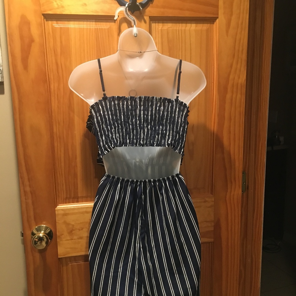 Striped Navy Jumpsuit - Picture 4 of 5